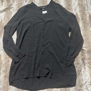 Eileen Fisher Stretch Knit Button Down Tunic Shirt Black S EUC